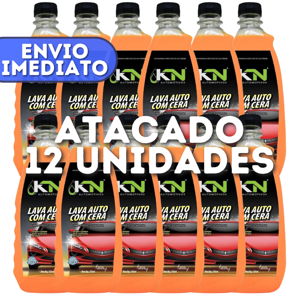 Shampoo Lava Auto Concentrado PH Neutro Com Cera KN Automotivos Atacado 12 Unidades