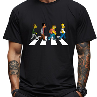 Camiseta Simpsons Beatles Atravessando a Rua Estampas Criativas Homer Desenhos Animados Camisa de Algodão Pronta Entrega