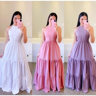 Vestido Longo Alcinha Lastex Moda Feminina Três Marias
