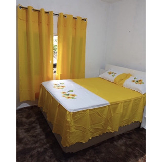 KIT COLCHA CASAL COM CORTINA PINTADO EM OXFORD em Oferta na Shopee