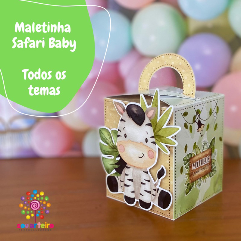 Caixa Maletinha lembrancinha Safari Baby 3D - Personalizado - 10 UNIDADES – Lembrancinha personalizada para Festa infantil - vários temas