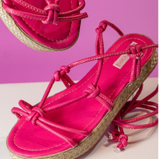 Sandália Feminina Larissa Flatform de Amarração Detalhe em corda Primavera Verão