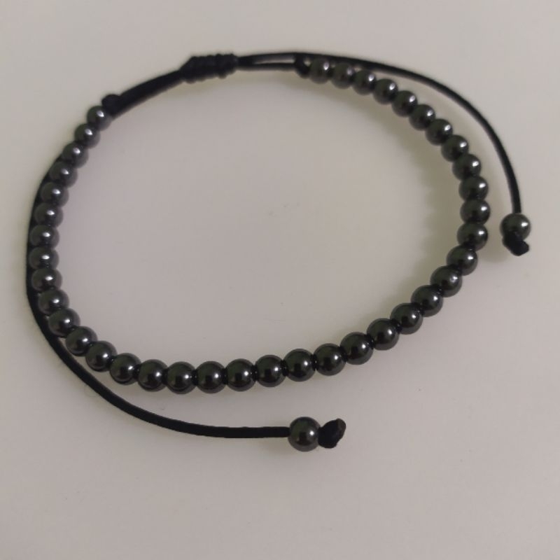 Pulseira Hematita Natural 4mm Ajustável Fecho Macramé Unissex em Oferta na Shopee