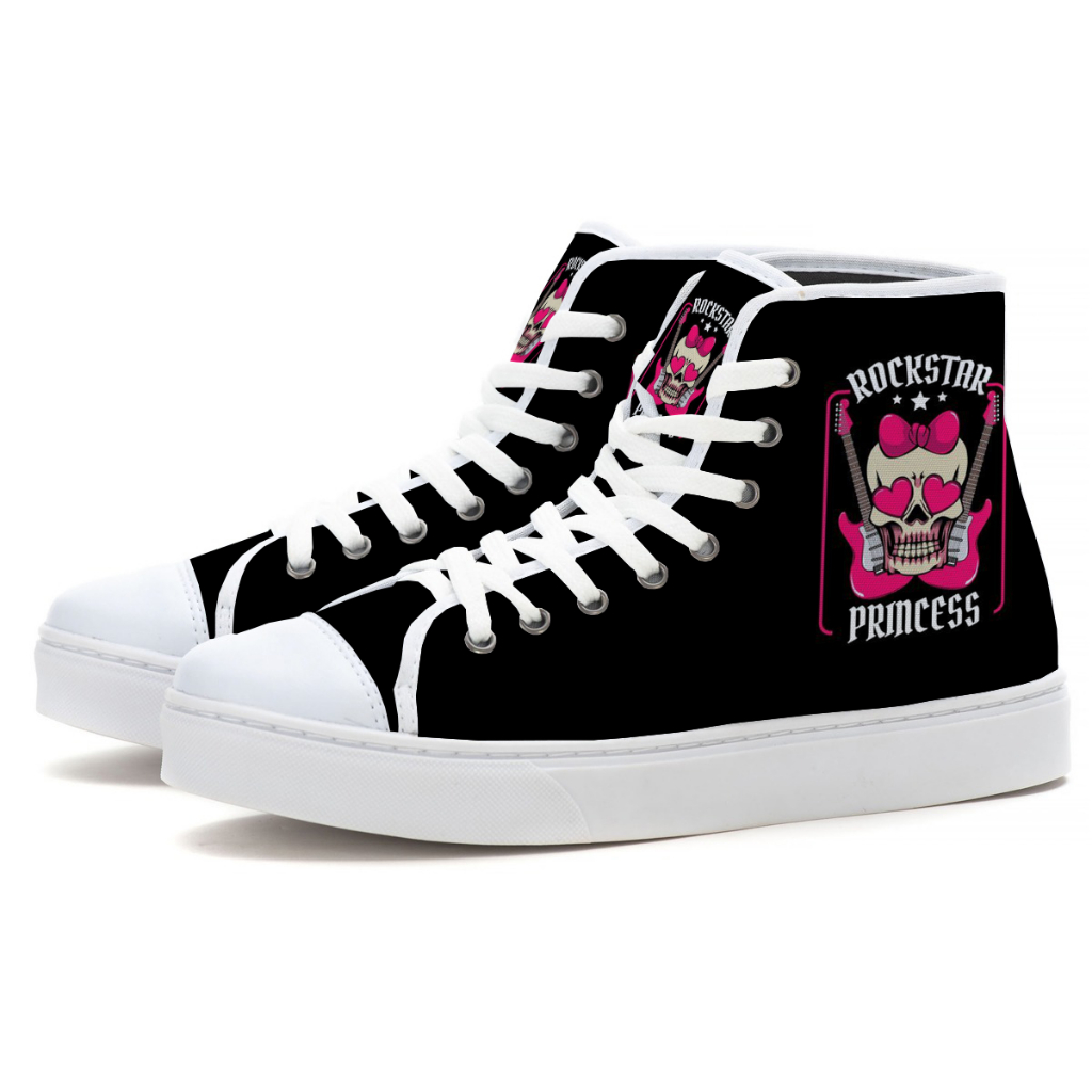 Tênis Cano Alto Rockstar Princess Moda Rock Caveira