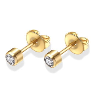 Brinco 2 Furo Dourado Com Pedra Transparente em Oferta na Shopee