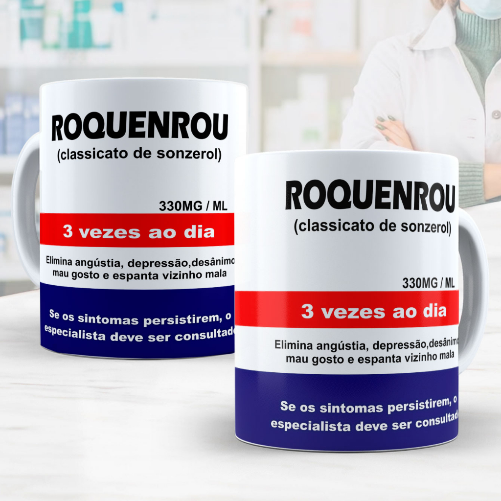 Caneca Remédio Café Roquenrou Caixa Personalizada Farmácia Farmaceutica Bula 167