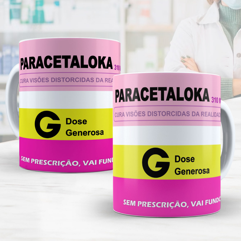 Caneca Remédio Café Paracetaloka Paracetaloca Caixa Personalizada Farmaceutica Bula 169