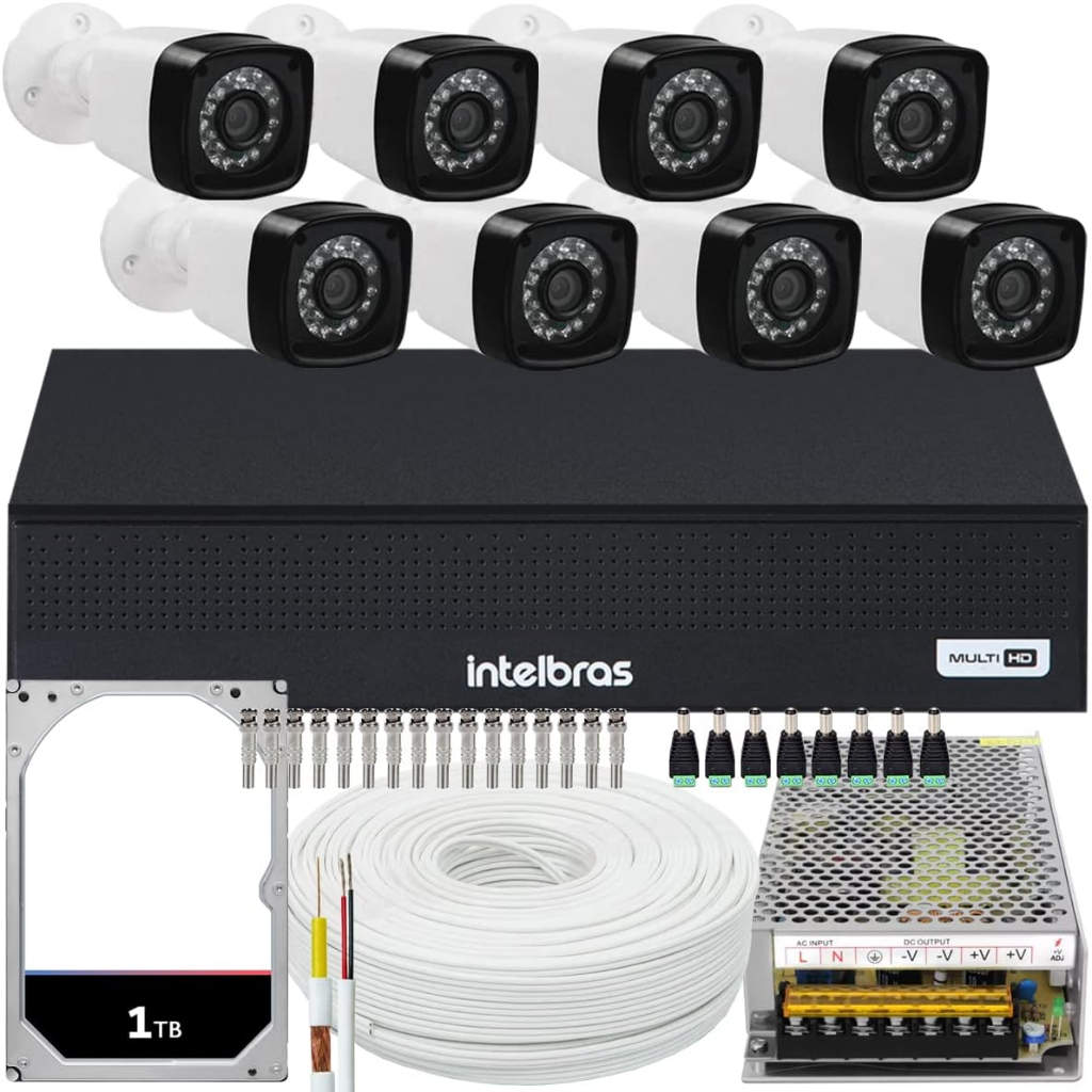 Kit 8 Cameras Segurança Full Hd 1080p 2mp Dvr Intelbras Mhdx 8ch c/ hd 1tb Completo
