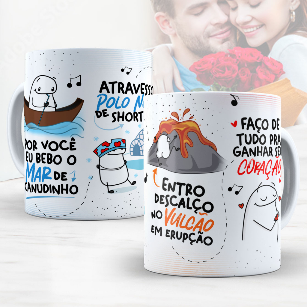 Caneca Casal Por Você Eu Bebo o Mar de Canudinho - Dia dos Namorados - Namorado Namorada Presente Lembrancinha Flork