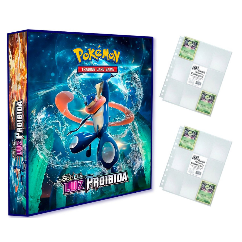 Álbum Pasta Fichário Pokemon com 20 Folhas YES 9 Bolsos Sol e Lua Luz Proibida Capa Dura Reforçado