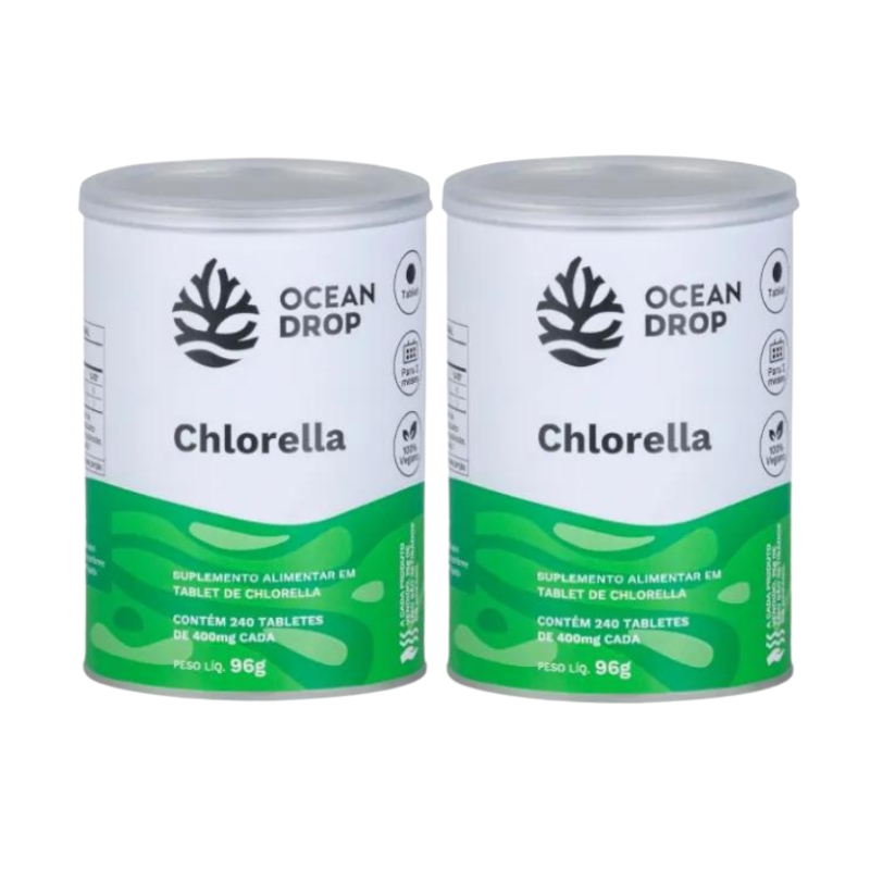 Kit 2x Chlorella Ocean Drop 400mg 240 tablets (para 4 meses) - NOVA EMBALAGEM!