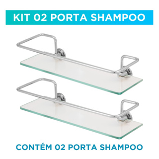 Kit 02 Porta Shampoo Suporte De Banheiro Shampoo Reto Vidro 6mm em Oferta na Shopee