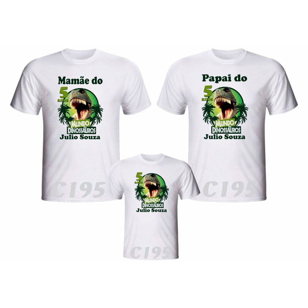 Kit 3 Camisetas tema Dinossauro e Dinossauro baby para aniversário ou só com a imagem