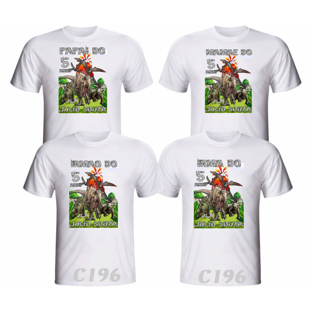 Kit 4 Camisetas tema Dinossauro e Dinossauro baby para aniversário ou só com a imagem