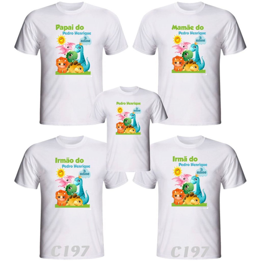 Kit 5 Camisetas tema Dinossauro e Dinossauro baby para aniversário ou só com a imagem