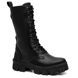 Coturno Feminino Cano Alto Zíper Tratorado Lisa em Oferta na Shopee