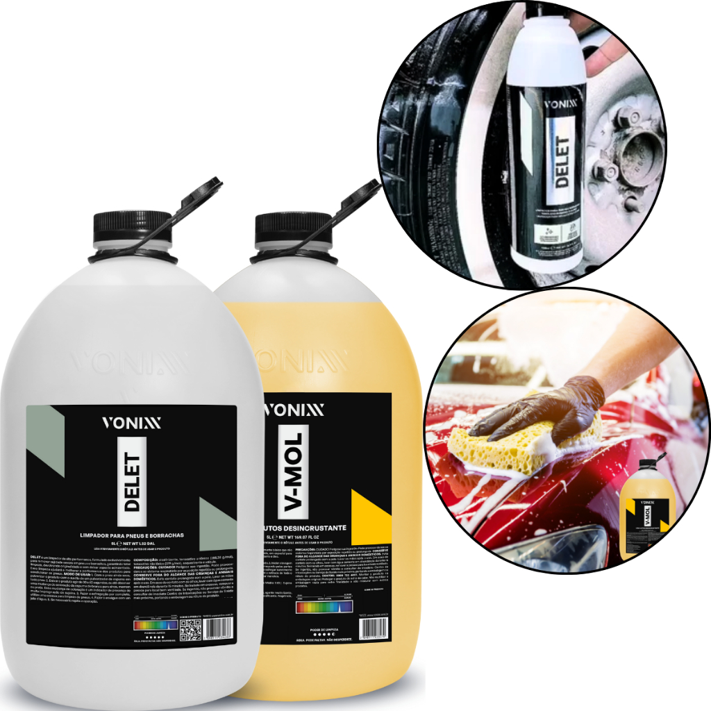 Delet Limpador Pneus + Shampoo Desengraxante V-Mol 5L Vonixx em Oferta na Shopee