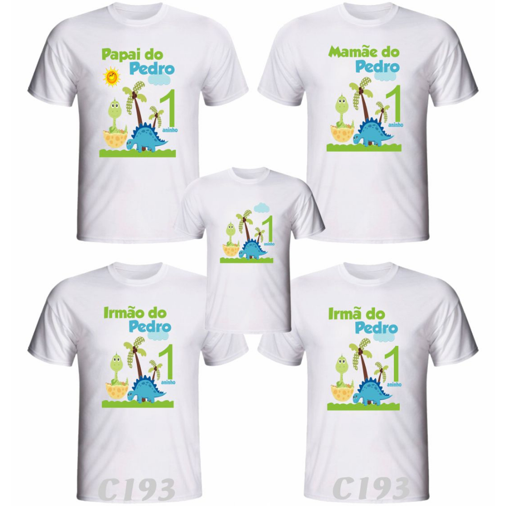 Kit 10 Camisetas tema Dinossauro e Dinossauro baby para aniversário ou só com a imagem