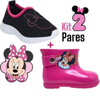 Kit Infantil 2 Pares tênis infantil menina confortável + Galocha Infantil Menina Minnie