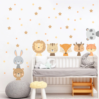 Adesivo de parede Infantil Bichinhos Baby Safari com estrelas decoração quartinho bebê em Oferta na Shopee