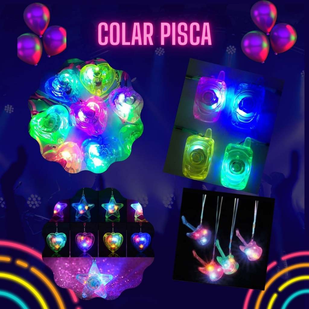 Colar Pisca Led Sortidos - 10 un Luminoso Brilha Neon Festa Casamento Balada Diversao Promocao ENVIO IMEDIATO