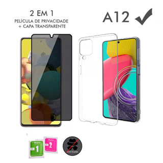 Película Vidro Temperado Privacidade Samsung A12 + Case Anti Shock