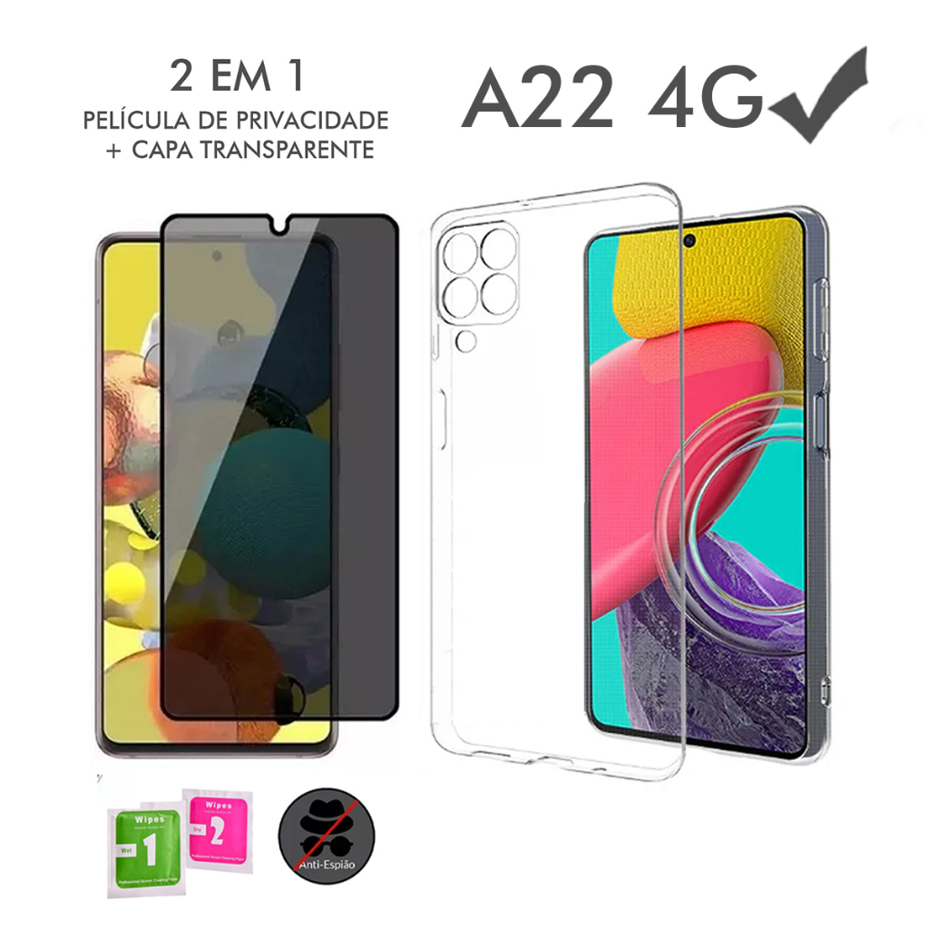 Película 3D Privacidade Samsung A22 4G + Capinha Anti Shock de Proteção em Oferta na Shopee