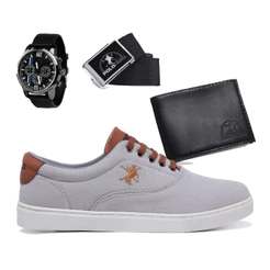 Kit Sapatênis Casual Polo Fran Cano Baixo + Relógio + Carteira + Cinto Miami