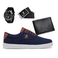 Kit Sapatênis Polo Fran Casual Cano Baixo + Relógio + Carteira + Cinto Miami