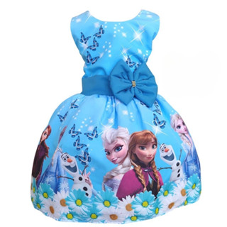 Vestido Luxo Frozen Infantil Temático Menina Rodado Saiote Laço Tule Festa Aniversário