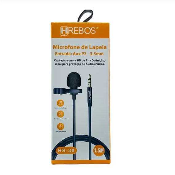 Microfone de Lapela P3 3.5mm Hrebos Áudio e Vídeo