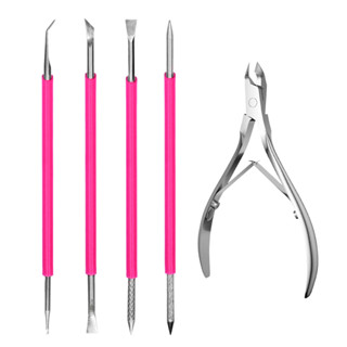 Kit Manicure 5 Peças (Alicate + Palito 2x1 + Desencravador + Espátula + Raspador) Aiko Cutelaria