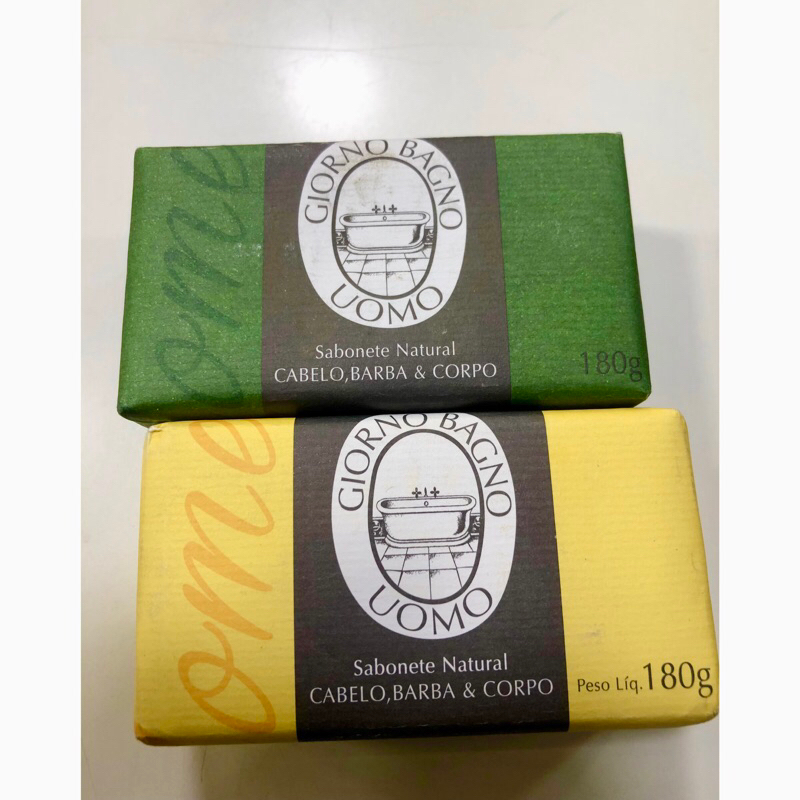 kit 2 Sabonete em barra para mãos e corpo, Masculino, Giorno Uomo, 180 g, Verde e o amarelo