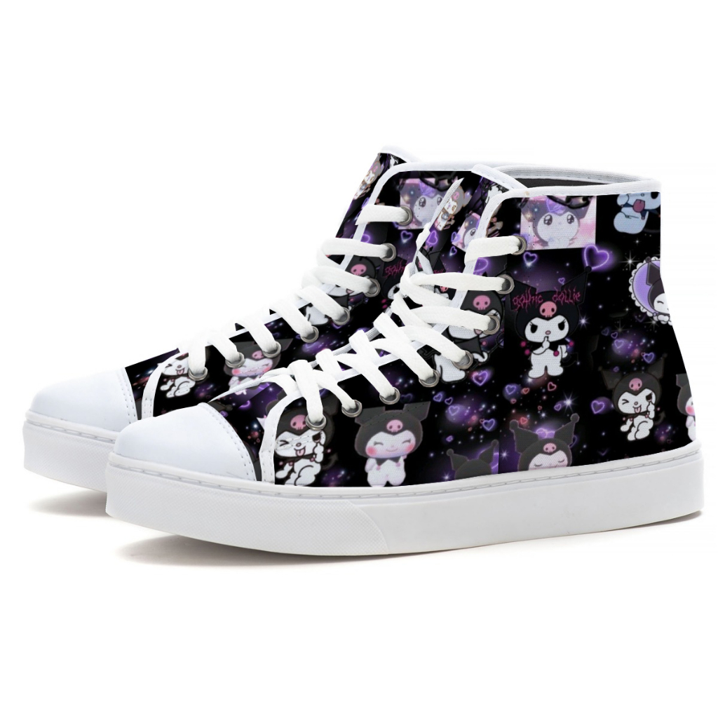 Tênis De Cano Alto Feminino Kuromi Fofo Moda Tumblr