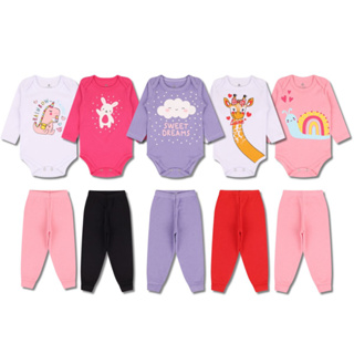 Kit Body Bebe Menina 8 Peças 4 body Manga Longa + 4 Calças/Mijão em Oferta na Shopee