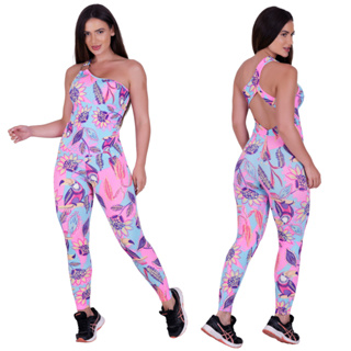 Macacão Longo Feminino Com Detalhe Em Argola No Ombro Suplex Estampado Fitness Academia E Ginastica em Oferta na Shopee