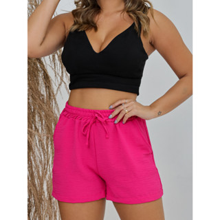 Short Feminino Curto Tecido Duna Com Bolso e Elástico Moda Tendência