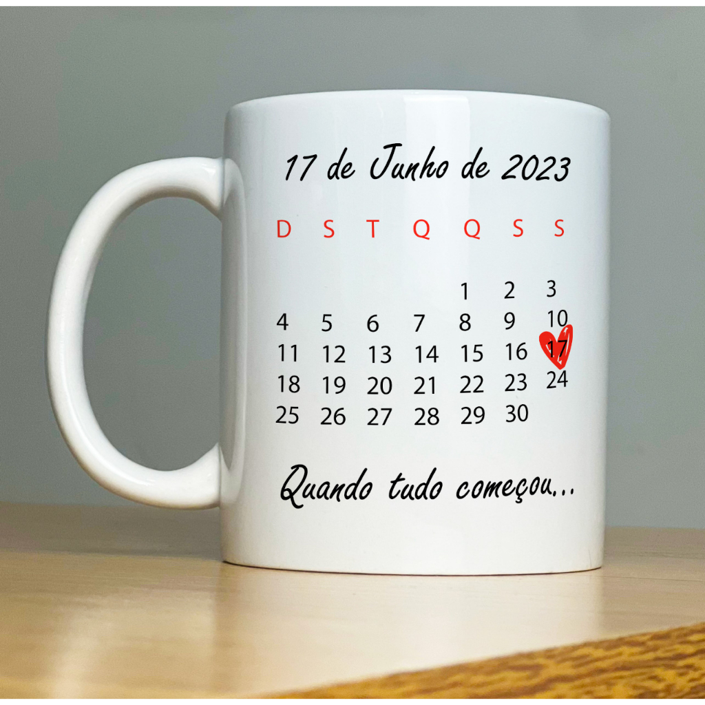 Caneca Personalizada Calendário Namorados Com Sua Data com Foto Porcelana 325ml