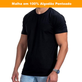 Camiseta Masculina Premium 100% Algodão fio 30.1 Lisa Básica Preta