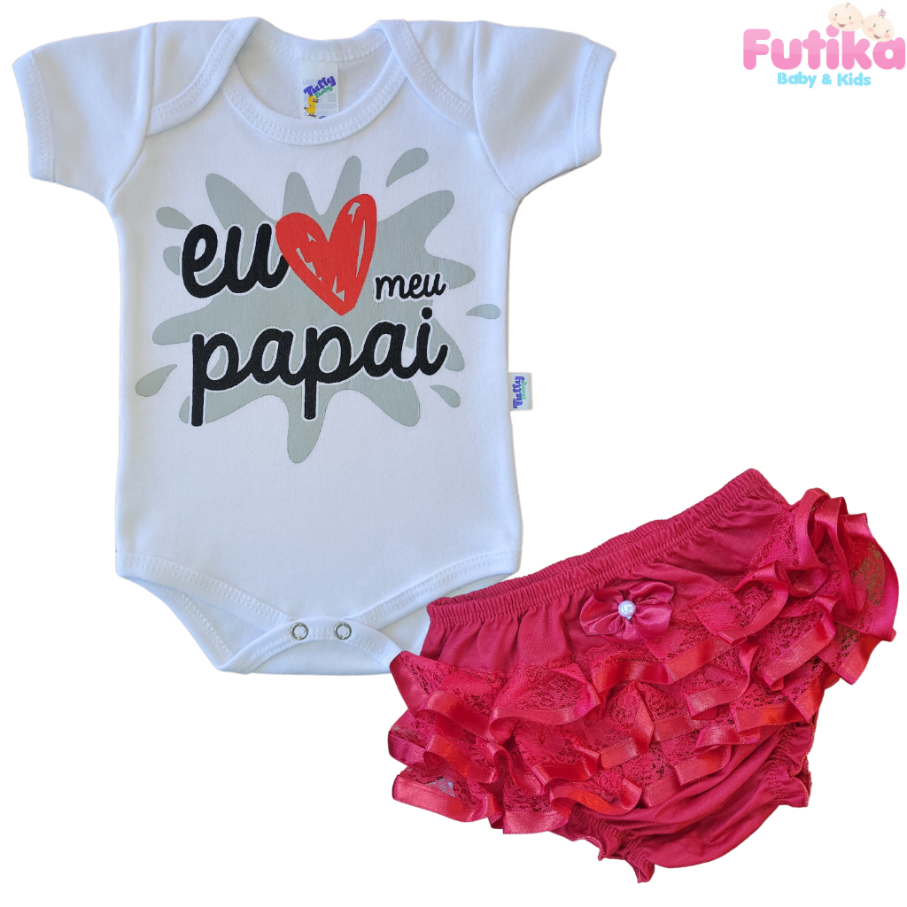 Conjunto Body Bebê Eu Amo Papai Calcinha Bunda Rica Personagem Recém Nascido Mesversário Grávida Fantasia
