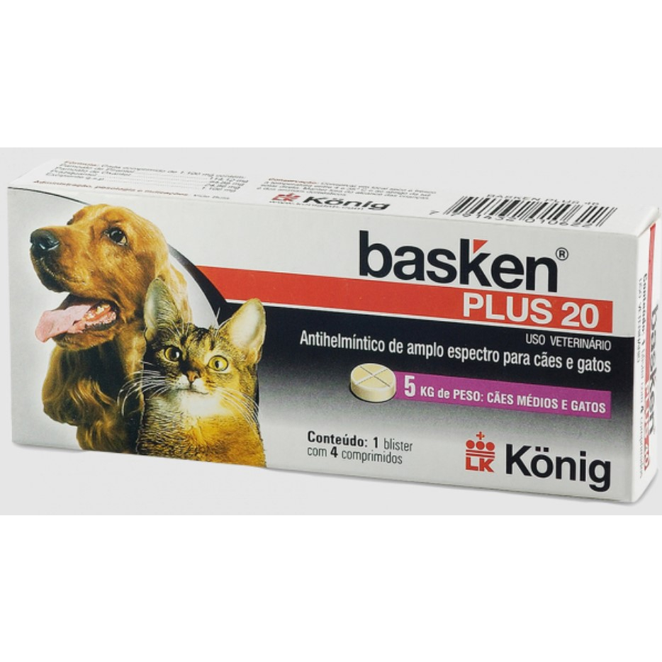 Vermífugo Basken Plus 20 4 Comprimidos para Cães e Gatos de até 5kg König