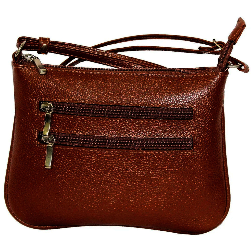 Bolsa Transversal em Couro Legitimo 2 Zíperes Festa Compacta Lisa Casual Pequena 3 Zíperes