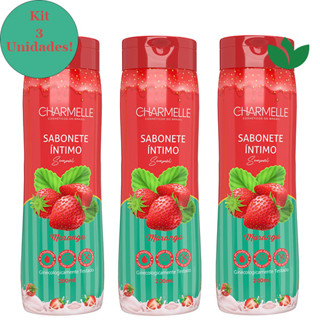 Kit 3 Unidades Sabonete Íntimo Sensual Morango 200mL Charmelle Cosméticos