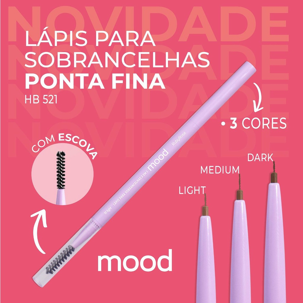 Lápis De Sobrancelhas 2x1 Ponta Fina Mood - Ruby Rose HB-521