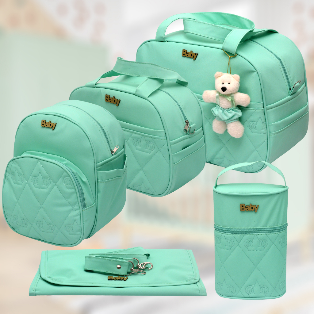 Kit Bolsa Mochila Maternidade Menino Menina 5 Peças Luxo Verde e outras cores em Oferta na Shopee