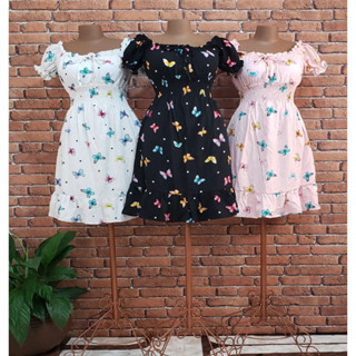 Vestido Feminino Vestido Evangelico Curto Estampa Borboleta Com Bojo Moda Com Elastex Nas Costas Vestidos duna De Manga
