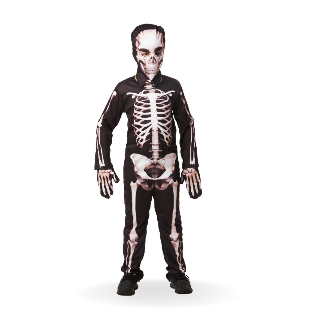 Fantasia Esqueleto Caveira Macacão Longo Halloween Infantil 2 a 12 Anos Criança Natal Carnaval