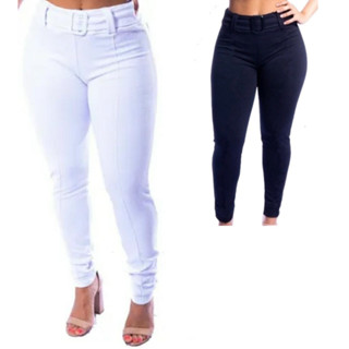 Kit com 2 Calças Feminina Suplex com Cinto Modeladora Skinny