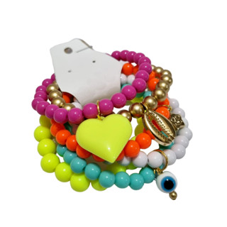 Pulseira coração feminino cores com pingentes