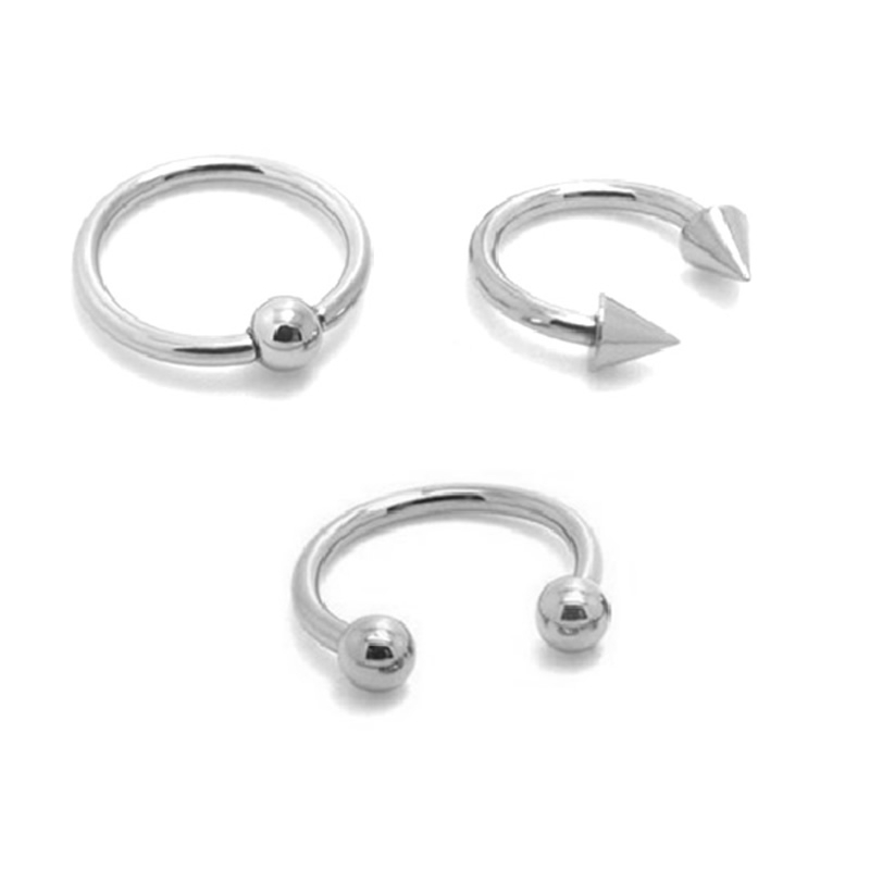 Kit 3 Piercing Ferradura bolinha e Spike e Captive em Aço Cirúrgico